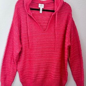 NWT St. John's Bay V-Neck Sweater with Hoodie in Vibrant Parachute Orange